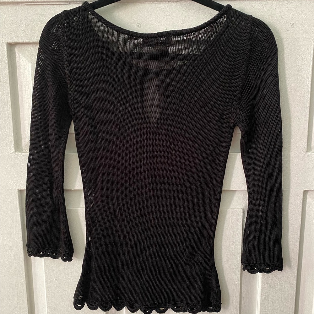 Trina Turk Black Sheer Knit Keyhole Long Sleeve Top Vintage - Picture 7 of 7